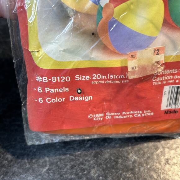 Vintage 1986 Sealed Sunco 20" 6 Color Inflatable Vinyl Beach Ball - Picture 3 of 6